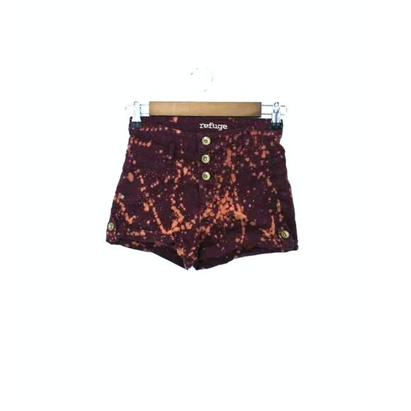 Custom Upcycled Cranberry Bleach Splattered Cuffed Jean Shorts Festival Sz 24 - Picture 5 of 5